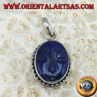 Silver pendant with cameo natural oval lapis lazuli 