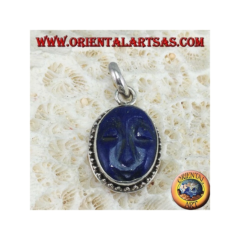 Pendentif en argent avec camée naturel lapis-lazuli ovale 
