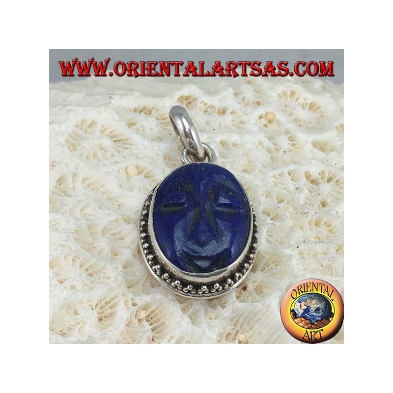 Pendentif en argent avec camée naturel lapis-lazuli ovale 