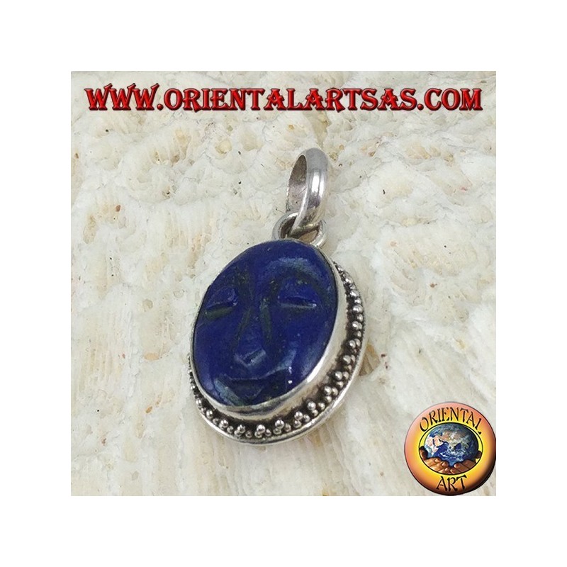 Pendentif en argent avec camée naturel lapis-lazuli ovale 