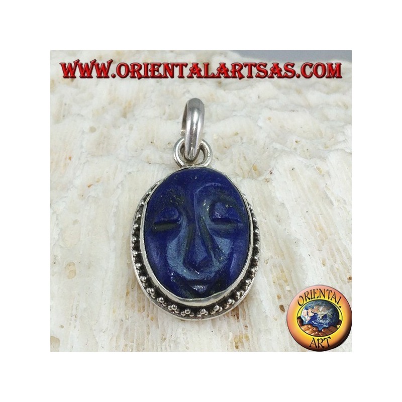 Pendentif en argent avec camée naturel lapis-lazuli ovale 
