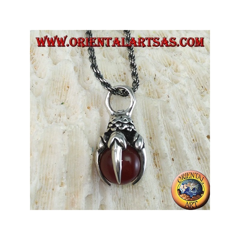 Pendant in silver eagle claw with carnelian sphere