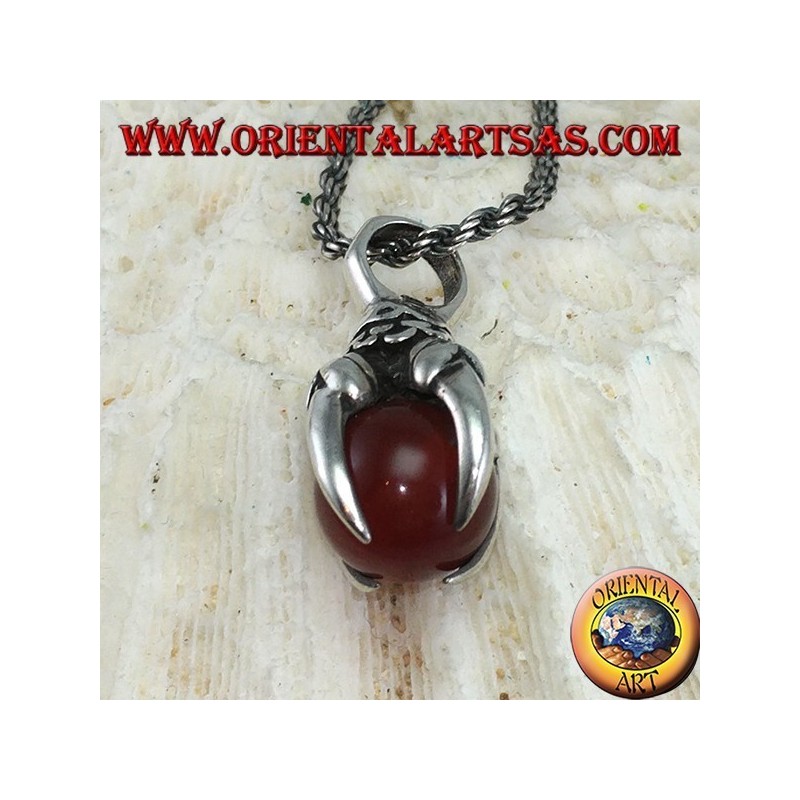 Pendentif en griffe d'aigle en argent avec sphère de cornaline