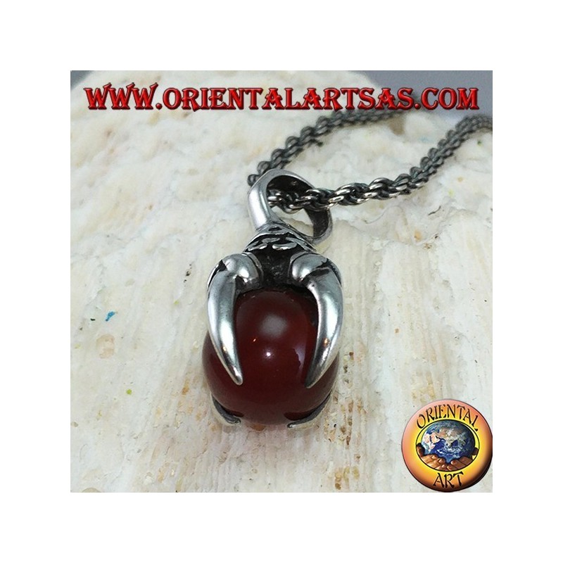 Pendant in silver eagle claw with carnelian sphere