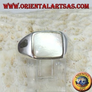 Simple silver ring with 8 * 10 rectangular mother of pearl