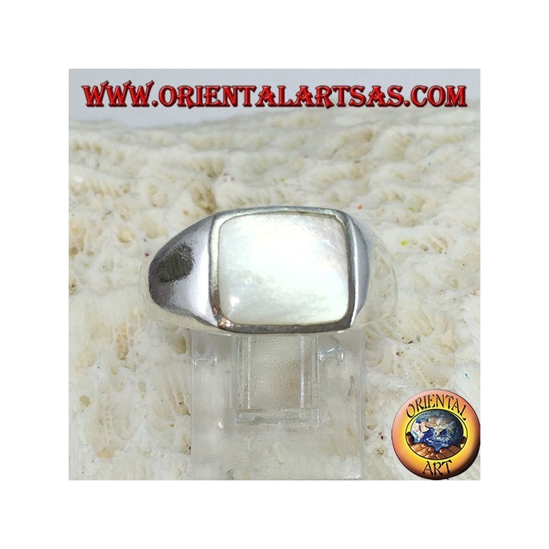Bague simple en argent avec nacre rectangulaire 8 * 10