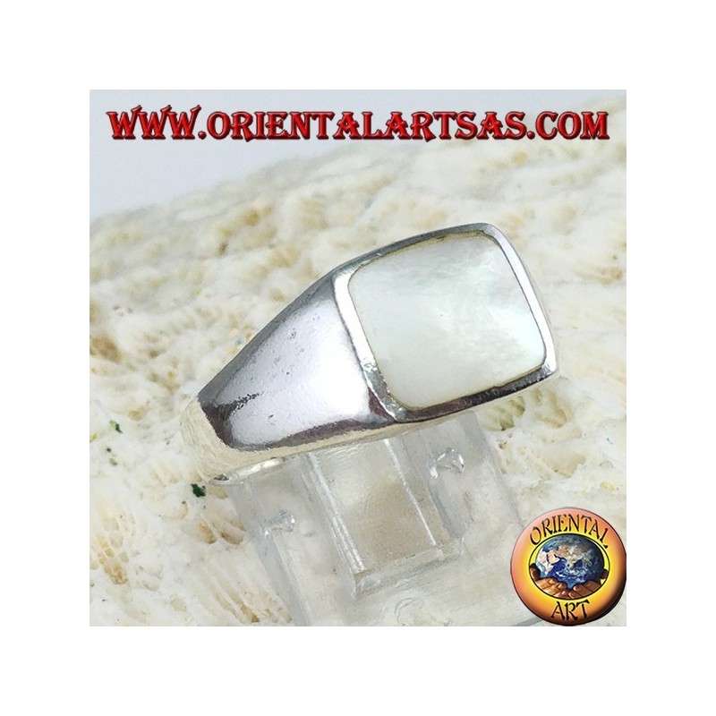Bague simple en argent avec nacre rectangulaire 8 * 10