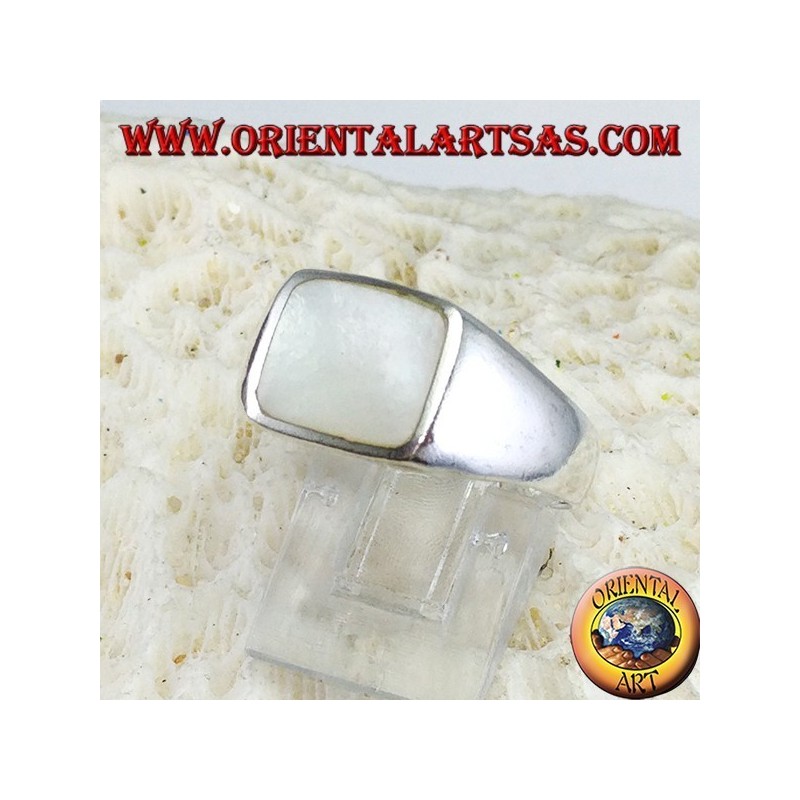 Bague simple en argent avec nacre rectangulaire 8 * 10