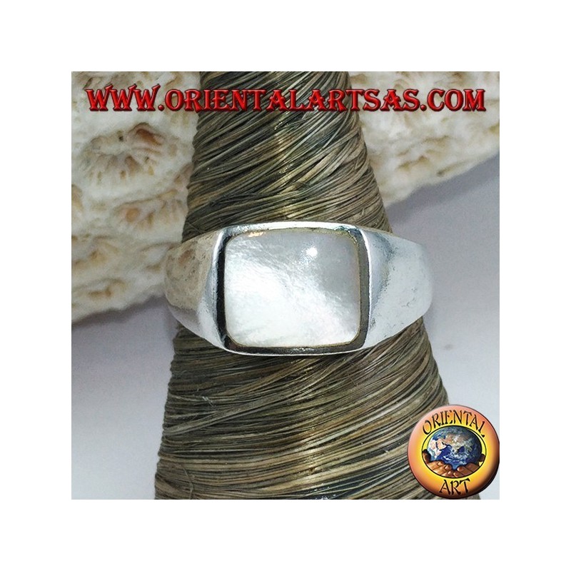 Anillo de plata simple con 8 * 10 madreperla rectangular
