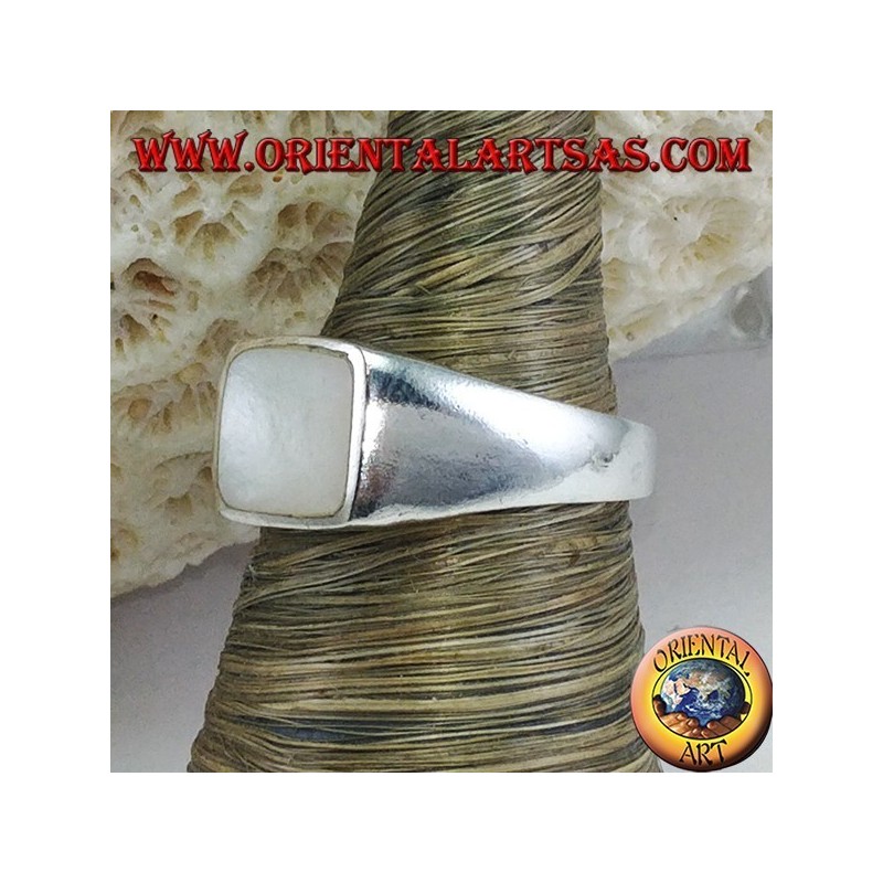 Anillo de plata simple con 8 * 10 madreperla rectangular
