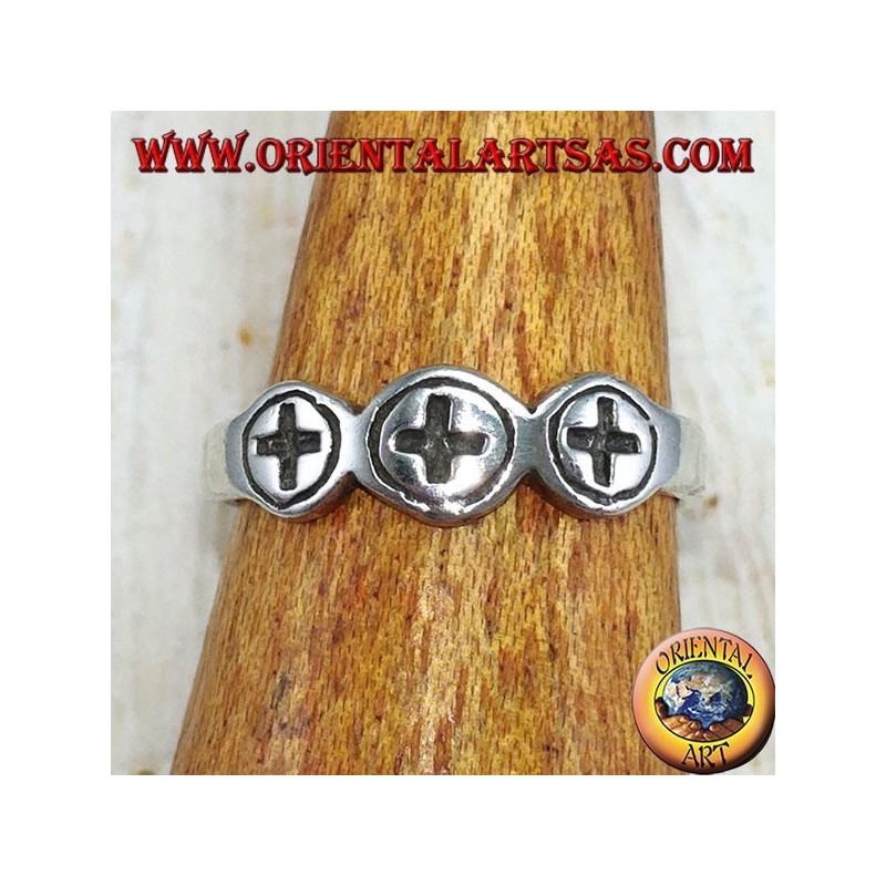 Silver ring for feet or phalanxes with three crosses
