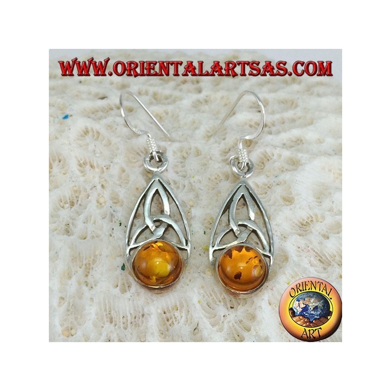Boucles d'oreilles en argent avec noeud tyrone et ambre