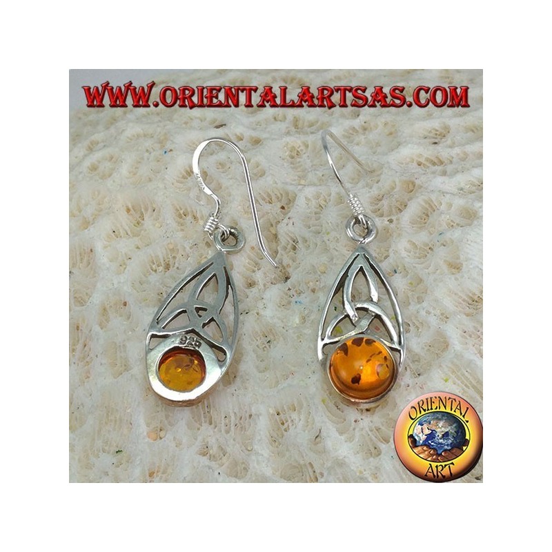 Boucles d'oreilles en argent avec noeud tyrone et ambre
