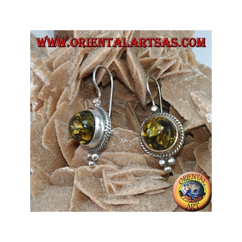 Silberohrring mit grüner Hemisphäre Bernstein