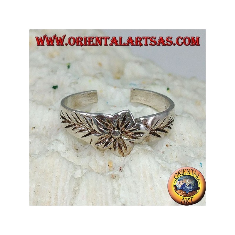 Silver ring for feet or for phalanxes with flower