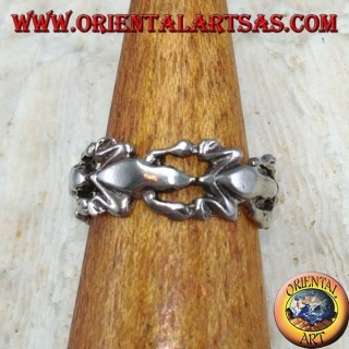 Silver ring for feet or for phalanxes with frogs in a row
