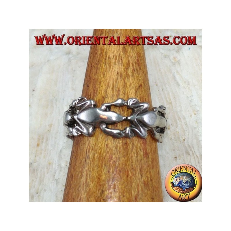 Silver ring for feet or for phalanxes with frogs in a row