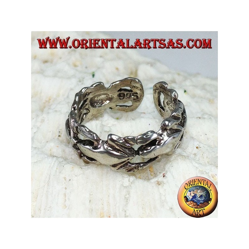 Silver ring for feet or for phalanxes with frogs in a row