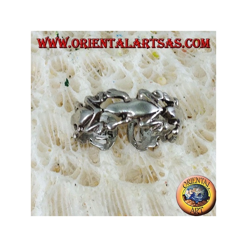 Silver ring for feet or for phalanxes with frogs in a row