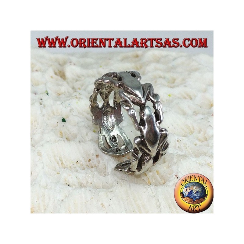 Anillo de plata para pies o para falanges con ranas en una fila