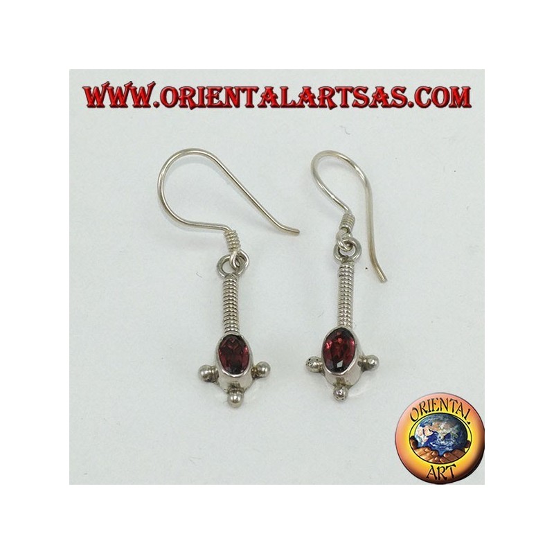 Silver earrings with faceted oval garnet