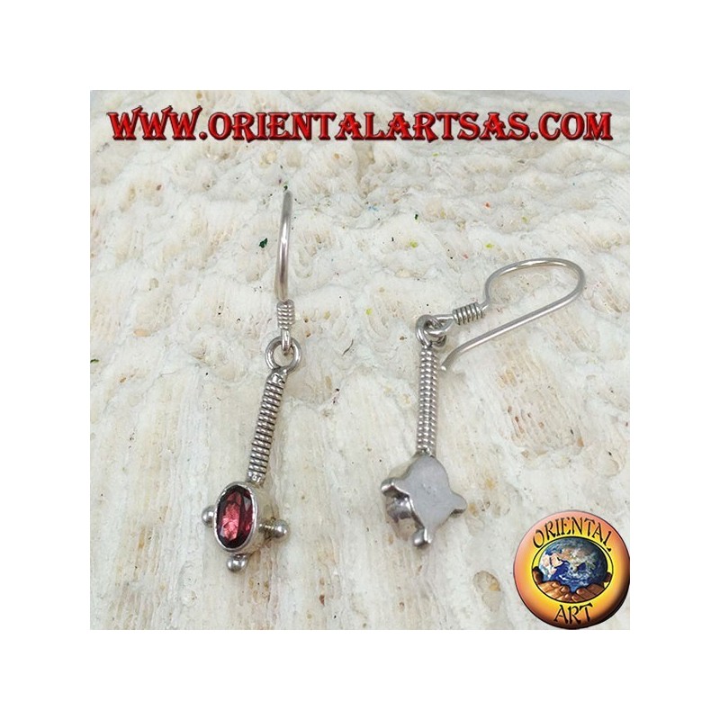 Silver earrings with faceted oval garnet