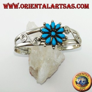Bracelet rigide en argent avec marguerite turquoise