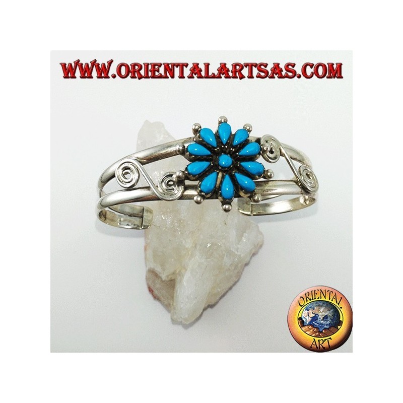 Starre Silberarmband mit türkisem Gänseblümchen