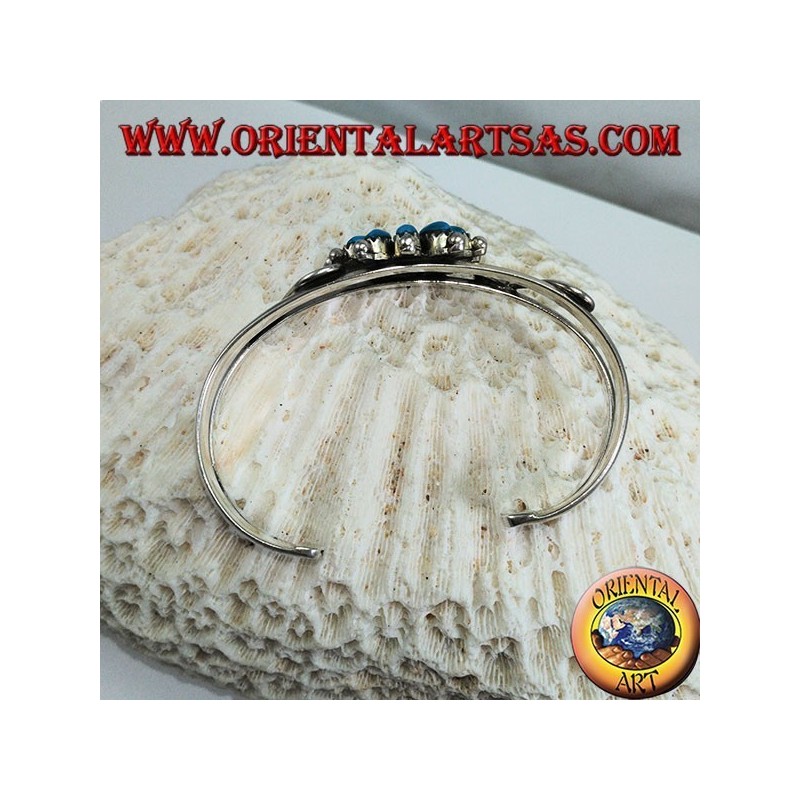 Rigid silver bracelet with turquoise daisy