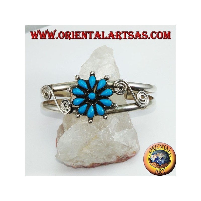 Pulsera de plata rígida con margarita turquesa