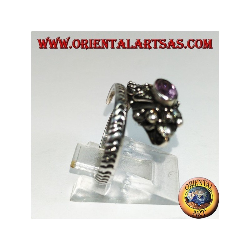 Bague en argent cobra avec plaque en or et améthyste