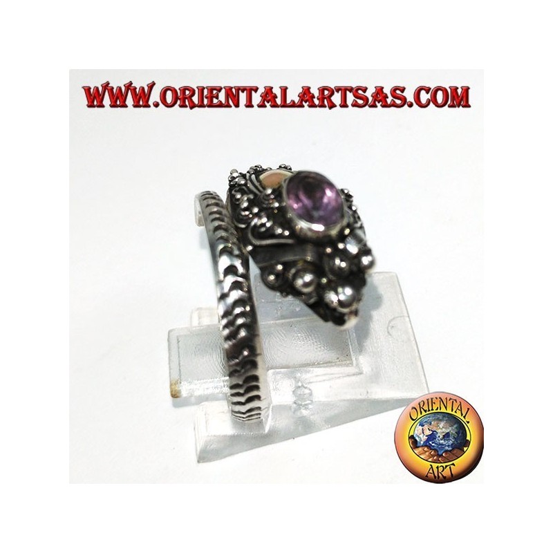 Anillo en plata cobra con placa de oro y amatista
