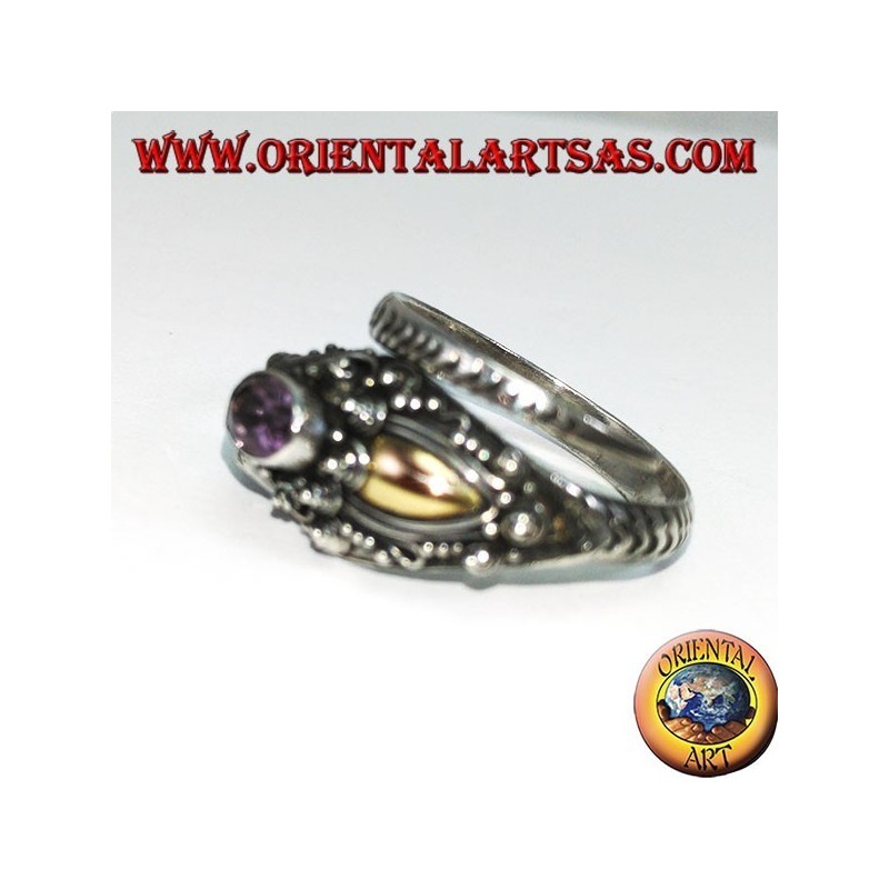 Ring in cobra silver with gold plate and amethyst