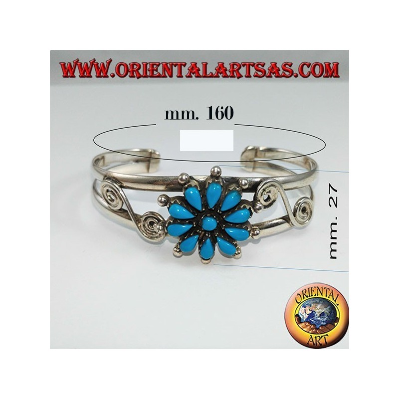 Bracelet rigide en argent avec marguerite turquoise