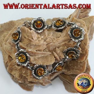 Silver bracelets of roses, with amber