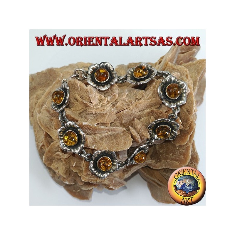 Bracelets en argent de roses avec de l'ambre