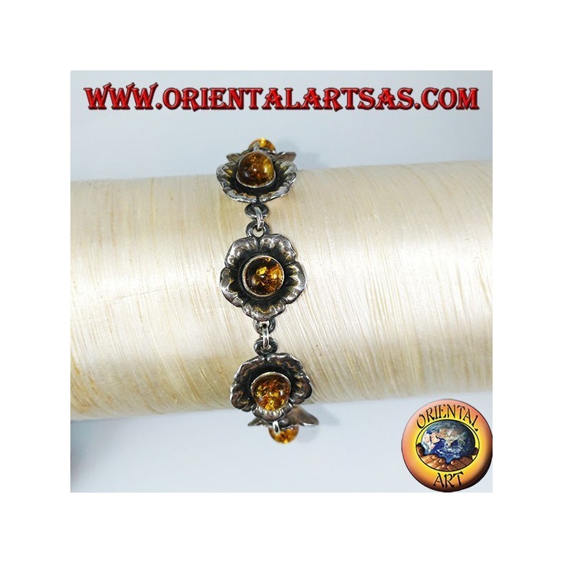 Bracelets en argent de roses avec de l'ambre