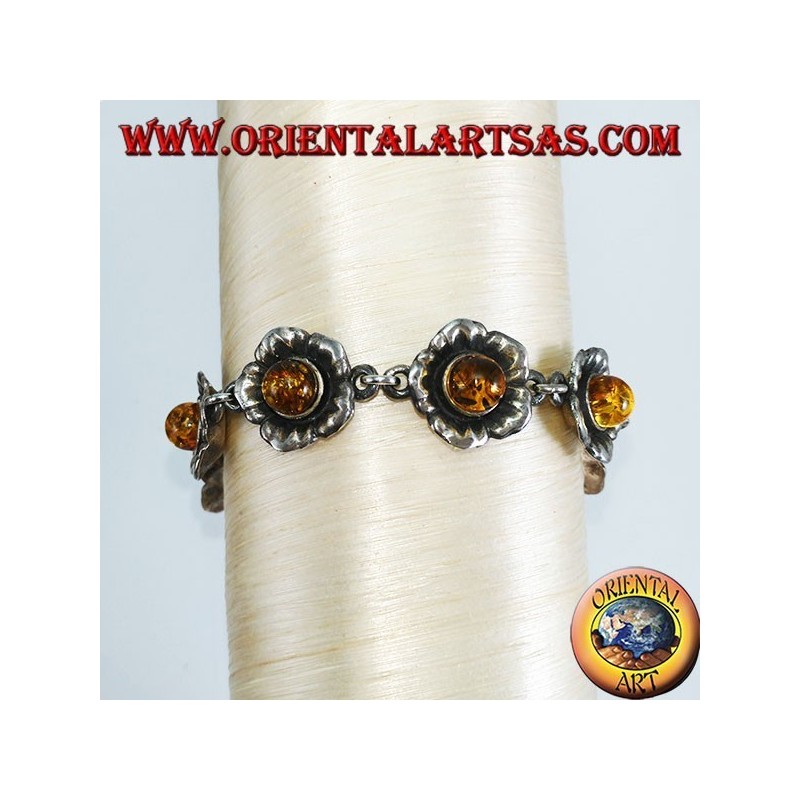 Silver bracelets of roses, with amber