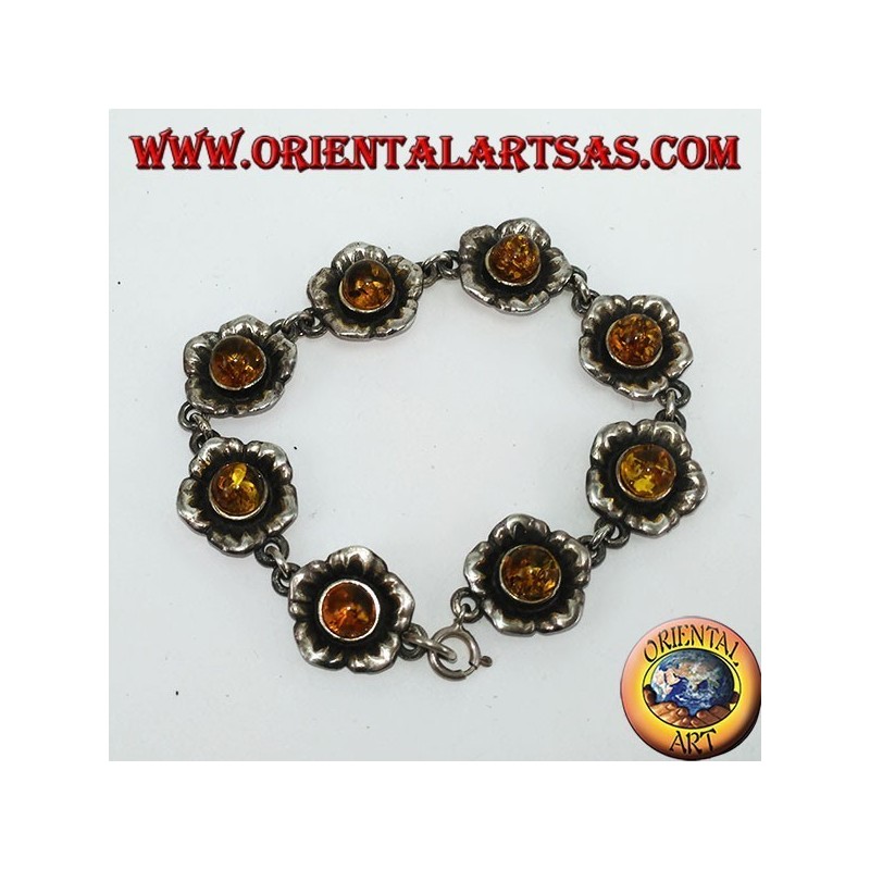Bracelets en argent de roses avec de l'ambre