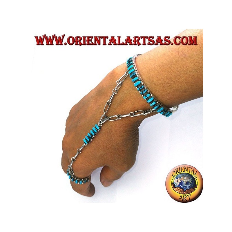 Bracciale baciamano in argento rigido con turchesi a navetta, Nativi