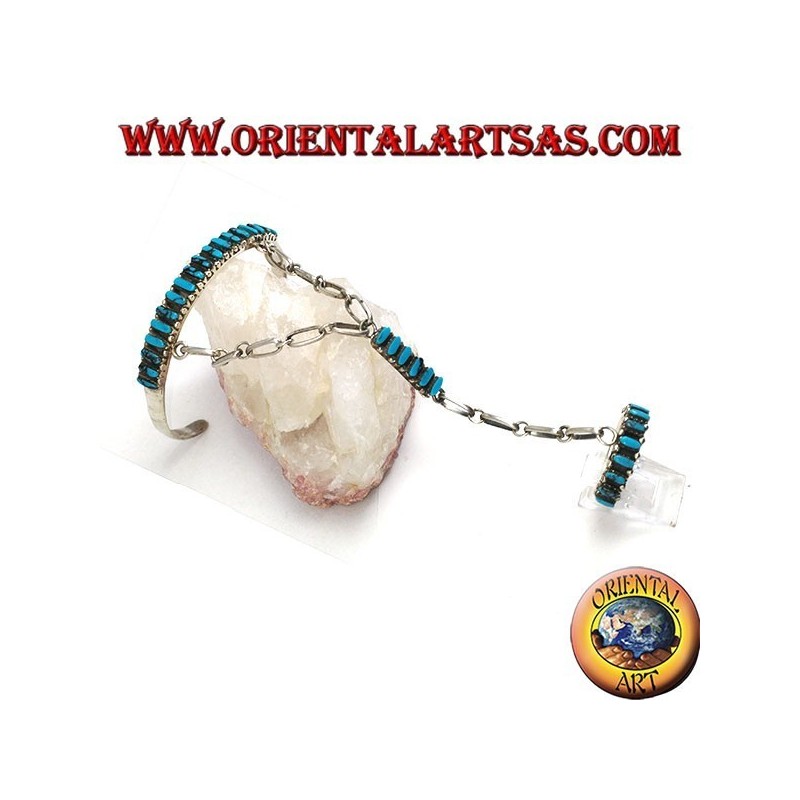 Bracciale baciamano in argento rigido con turchesi a navetta, Nativi