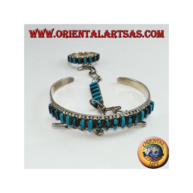 Pulsera beso en plata de ley con lanzadera turquesa