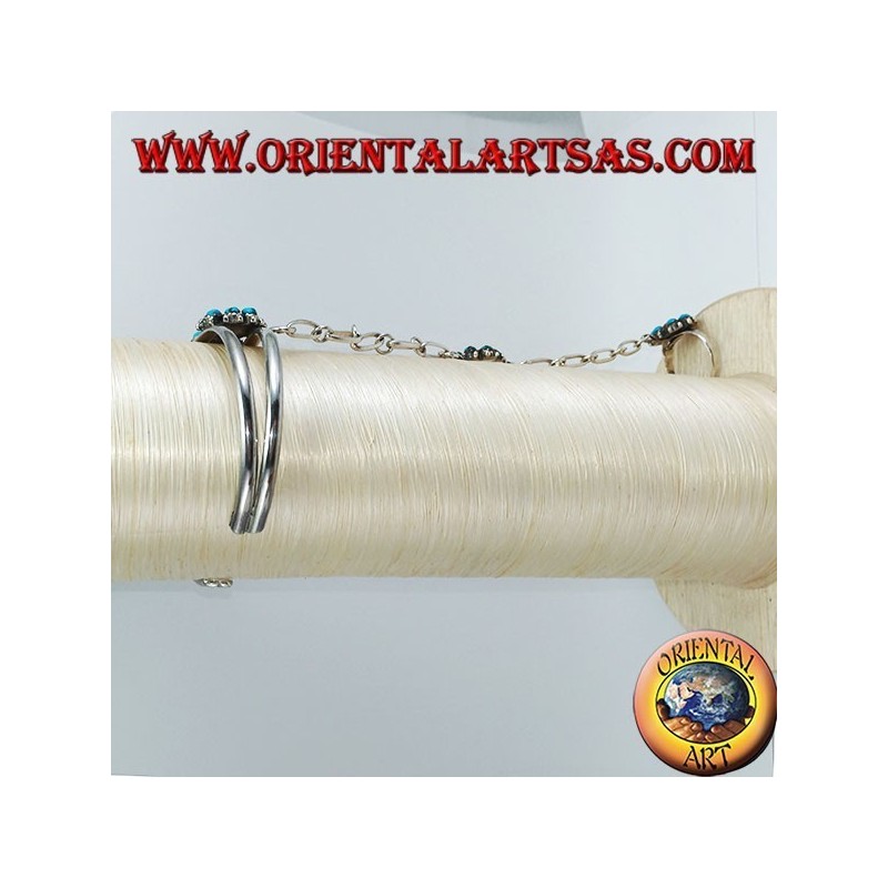 Bracelet de baisers à la main en argent avec turquoise et corail, motif fleur