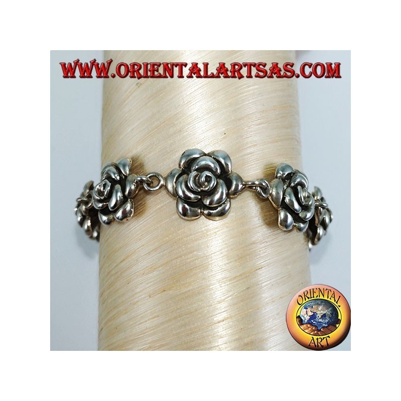 Silver bracelet of big roses