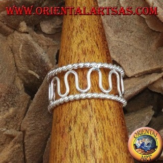 Anillo de plata con dedos de los pies o falange, alambre con ondas