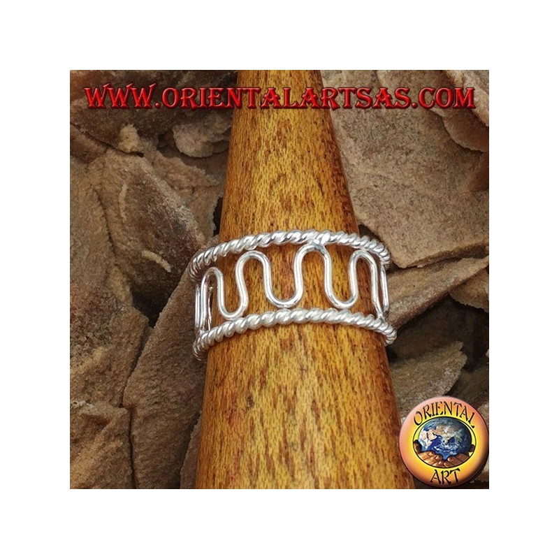 Bague en argent avec orteils ou phalange, fil avec des vagues