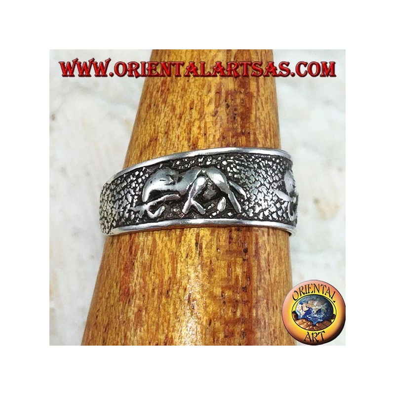 Anillo de plata para pies o para falanges con elefantes cincelados