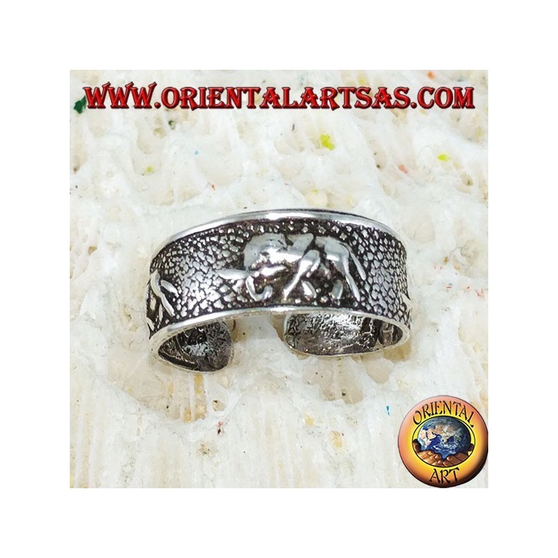 Anillo de plata para pies o para falanges con elefantes cincelados