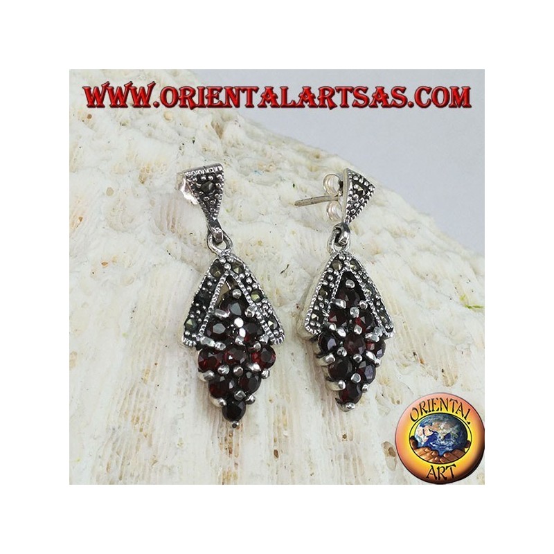 Pendientes de plata con nueve granates y marcasitas