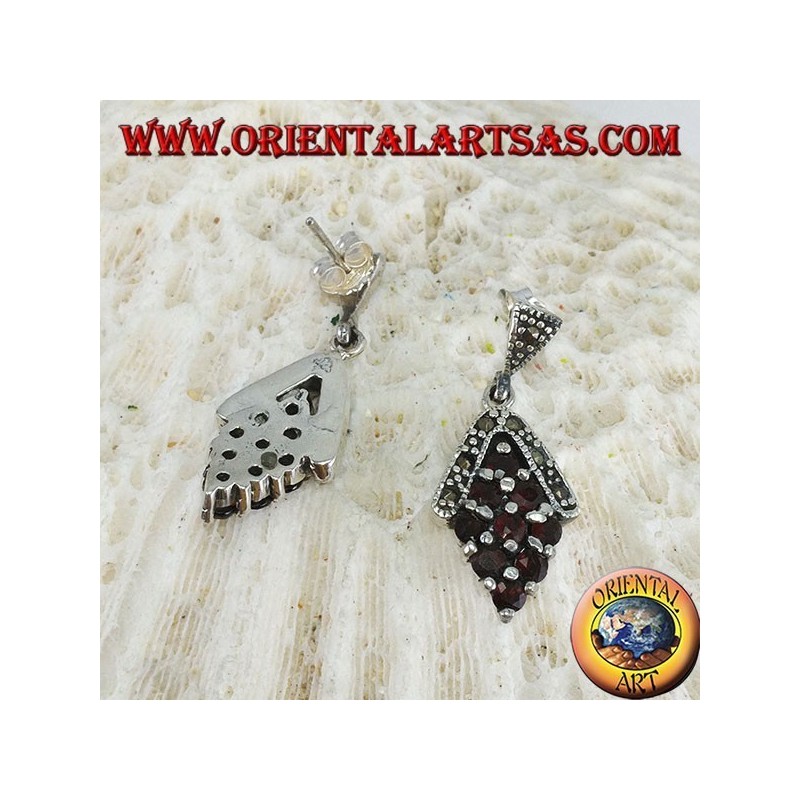 Pendientes de plata con nueve granates y marcasitas